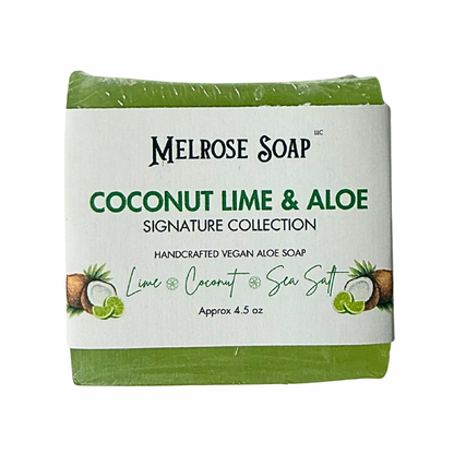 Melrose Soap bar with coconut lime & aloe scent on a white background
