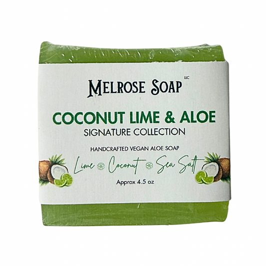 Melrose Soap bar with coconut lime & aloe scent on a white background